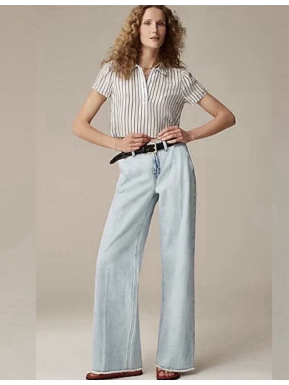 J.Crew Point Sur puddle jean in bleach wash New Size 34 Wide Leg Fray Hem